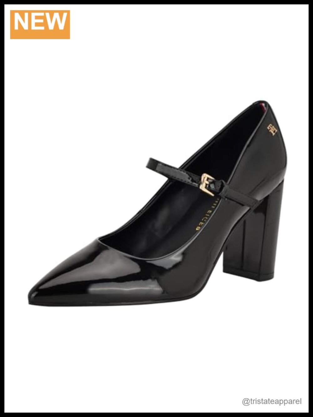 Pointy Toe Block Heel Mary Jane Faux Patent Leather